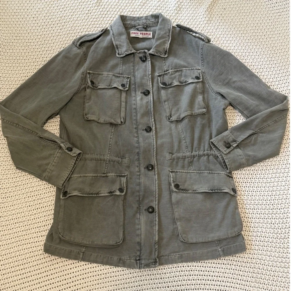 Free People Not Your Brothers Surplus Jacket Olive Green Utility Coat Large